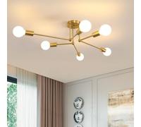 Comely Lustre Sputnik Moderne, 6 Lumières Plafonnier Industriel Vintage, E27 Doré Plafonniers en Fer, Lampe de Plafond pour Salon, Chambre, Salle à manger, Diamètre 70cm (sans Ampoule)