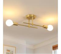 Comely Lustre Sputnik Vintage E27, 2 Lumières Plafonnier Industriel, Lustre Doré Lampe de Plafond en Métal pour Chambre, Couloir, Cuisine, Longueur 43 CM