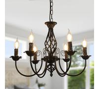 Comely Lustres Rétro Fer Pendentif, Réglable en Hauteur Suspension Luminaire Lustre en Fer Forgé, Bougie Classique Noir E14 Chandelier pour Manger Cuisine Chambre Salon