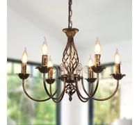Comely Lustres Rétro Fer Pendentif, Réglable en Hauteur Suspension Luminaire Lustre en Fer Forgé, Bougie Classique Noir E14 Chandelier pour Manger Cuisine Chambre Salon
