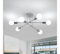 Comely Plafonnier Industriel, 6 Lumières E27 Lampe Suspension en Métal, Chrome Lampe de Plafond Rétro pour Salon, Chambre, Cuisine