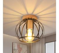 Comely Plafonnier Industrielle en Métal Cage, Vintage Lustre Plafonnier en Bois, E27 Rétro Lampe de Plafond Pour Salon, Cuisine, Chambre, Couloir, Entrée (Noir)