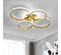 Comely Plafonnier LED Dimmable, 36 W Luminaire Plafonnier Moderne avec Télécommande/3000 K-6500 K, 4 Anneaux Rond Or Lampe de Plafond pour Salon Chambre Salle à Manger, 69 CM