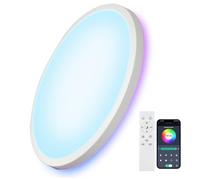 Comely Plafonnier LED Rond 28cm, RGB + 3 Tons de Blanc, 24W IP44 avec Télécommande, Pour Salle de Bain/Cuisine
