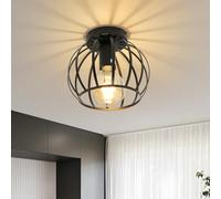 Comely Plafonnier Vintage Industriel, Luminaire Plafonnier E27 Rétro Cage Design, Lampe de Plafond en Métal Pour Cuisine Chambre Entrée Couloir (Noir)