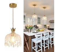 Comely Suspension Luminaire Moderne, Floral Créatif Lustre Suspension avec Abat-jours en Cristal, Plafonnier E27 pour Chambre Salle à Manger Cuisine Couloir (Ø 20CM, Or)