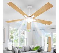 Comely Ventilateur de Plafond 132 cm avec Lumière LED Télécommande, 6 Vitesses Silencieux, 3 Températures Couleur, Moteur DC Réversible Été/Hiver, Plafonnier Ventilateur Chambre Cuisine, Bois Clair