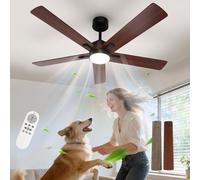 Comely Ventilateur de Plafond 132 cm avec Lumière LED Télécommande, 6 Vitesses Silencieux, 3 Températures Couleur, Moteur DC Réversible Été/Hiver, Plafonnier Ventilateur Chambre Salon Cuisine, Noyer