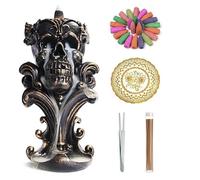 Comeon Brûleur d'encens à refoulement en résine en forme de tête de mort - Décoration d'intérieur - 20 cônes d'encens à refoulement + 30 bâtons d'encens + 1 pince à épiler + 1 tapis