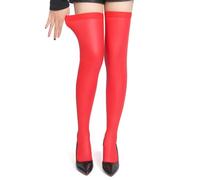 comeondear Bas Autofixants Femme Sexy PU Cuir Grande Taille Bas pour Porte Jarretelles Outfits Bord Élastique Collants Cuisse Haute Chaussettes Longues Tenue Hot Clubwear Costume Cosplay Rouge,L-XXL