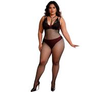 comeondear Bodystocking Ouverte Entrejambe Érotique Grande Taille Femme Résille Noir E,L-XXL