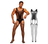 comeondear Bodystocking Sexy Homme Ouverte Grande Taille Résille Noir,L-XXL