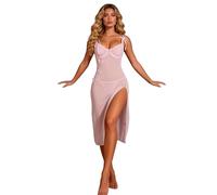 comeondear Chemises de Nuit Nuisettes Femmes Grande Taille Lingerie avec Armatures Col V Réglable Bretelles Dos Nu Robe de Nuit Longue sans Manche avec G-String