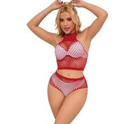 comeondear Lingerie et Vêtements Sexy Femme Résille Ensembles de Lingerie Grande Taille Érotique sous-Vêtement Mesh Tenue Sexy Hot Babydoll Nuisette Sensuelle Rouge,3XL-5XL