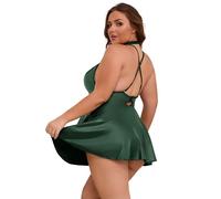 comeondear Robe Sexy Femme Érotique Grande Taille Simili Cuir Tenue Moulante Mini Robe Courte Wetlook Clubwear Ensemble de Lingerie Dos Nu Col V avec Anneau de Cou(Vert,XL)