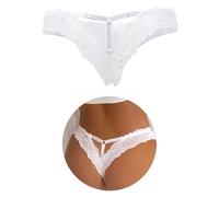 comeondear String Femme Sexy Chic Hot Tanga Dentelle Culottes Taille Basse Slips Stretch sous-Vêtements Grande Taille Shorty Thong(Blanc,3XL-4XL)