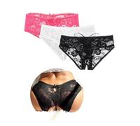comeondear String Ouvert Femme Sexy Érotique sous-Vêtements Grande Taille Tanga Chic Hot Sexy Dentelle Dentelle Lingerie Culotte Fendue Slip Bresilien Shorty Slip Lot de 3 3-Noir+Blanc+Rose,XL-XXL