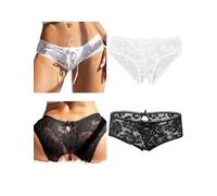 comeondear String Ouvert Femme Sexy Érotique sous-Vêtements Grande Taille Tanga Chic Hot Sexy Dentelle Dentelle Lingerie Culotte Fendue Slip Bresilien Shorty Slip Stretch Lot de 2 2-Noir+Blanc,XL-XXL
