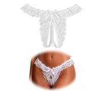 comeondear String Ouvert Femme Sexy Hot Tanga Dentelle Blanc,XL