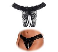 comeondear String Ouvert Femme Sexy Hot Tanga Dentelle Noir,XL