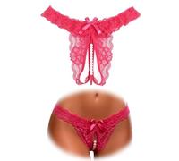 comeondear String Ouvert Femme Sexy Hot Tanga Dentelle Rose,XL