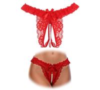 comeondear String Ouvert Femme Sexy Hot Tanga Dentelle Rouge,XL