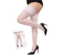 comeondear XS-5XL Bas Autofixants Femmes Nylon 20DEN avec 2 Bande Silicone | Grande Taille,Bas pour Porte Jarretelles Dentelle,Antidérapant,Mi-Cuisse Transparent,en Boîte,pour Fêtes,Festivals Quotidien