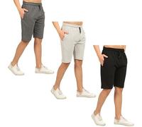 Comeor Bermuda Homme Coton - Short Homme Été Taille Élastique avec Cordon Ajustable et Poches, Short Sport Homme Léger, Bermuda Jogging Homme Décontracté pour Maison (Noir/Gris Foncé/Gris Clair L)