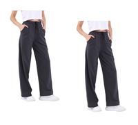 COMEOR Pantalon de jogging pour femme - Pantalon de sport long en coton - Pantalon de survêtement ample avec taille élastique et jambe droite, Lot de 2 - Gris foncé, L