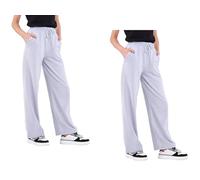 COMEOR Pantalon de jogging pour femme - Pantalon de sport long en coton - Pantalon de survêtement ample avec taille élastique et jambe droite, Lot de 2 - Gris clair, XXL