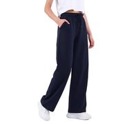COMEOR Pantalon de jogging pour femme - Pantalon de sport long en coton - Pantalon de survêtement ample avec taille élastique et jambe droite, bleu foncé, L