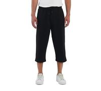 COMEOR Short capri 3/4 en coton pour homme avec poches - Short d'été décontracté coupe ample pour l'entraînement, le jogging, l'athlétisme, la gym, la course à pied, Noir , M