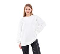 COMEOR Sweat-shirt pour femme - Pull surdimensionné confortable en coton - T-shirt à manches longues - Pull basique sans capuche - Coupe droite, Blanc., XL