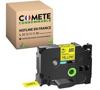 COMETE - 1 Ruban Compatible avec TZe-641 Tz 641 Tze641 pour Étiqueteuse Brother P-Touch PT-D200 PT-1010 1000 PT-H100LB PT-E100VP PT-9200 PT-9400 PT-9500PC PT-9600-18mm x 8m - Noir sur Jaune (1)