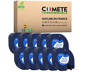 COMETE 10 Ruban Compatible avec DYMO 91201 91221 91331 12mm x 4m Noir/Blanc
