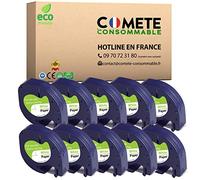COMETE 10 Rubans compatible pour Letratag 91200 12mm x 4m Noir sur Blanc | Marque Française, 10 Rubans, pour DYMO LT-100H, LT-100T, LT-110T, QX50, XR, XM, 2000, LT-100T Plus, LT-100H Plus, 200B