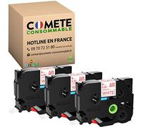 COMETE 3 Ruban Compatible avec Brother P-Touch TZe 222 9mm x 8m Rouge/Blanc