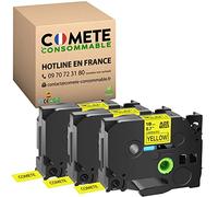 COMETE 3 Ruban Compatible avec Brother P-Touch TZe 641 18mm x 8m Noir/Jaune | Marque Française, 3 Rubans, pour Brother P-Touch PT-D200 PT-1010 1000 PT-H100LB PT-E100VP PT-9200 PT-9400 PT-9500PC PT-9600