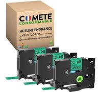 COMETE 3 Ruban Compatible avec Brother P-Touch TZe 731 12mm x 8m Noir/Vert