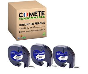 COMETE 3 Ruban Compatible avec Dymo 91201 S0721610 12mm x 4m Noir/Blanc