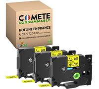 COMETE 3 Rubans Compatibles avec Brother TZe621 9mm x 8m Noir sur Jaune