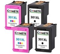 COMETE, Marque Française - 301XL - 4 Cartouches d'encre Compatible avec HP 301 XL - pour imprimante HP DeskJet 1000 1050 2050 2510 Envy 4500 4502 5530 OfficeJet 2620 4630 4632 (2 Noir et 2 Couleur)