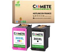 COMETE - 303XL - Pack de 2 cartouche compatible avec HP 303 XL - Sans Niveau d'encre -Noir + couleur - COMETE CONSOMMABLE