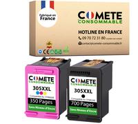 COMETE - 305XL Fabriqué en France - 2 Cartouches d'encre Compatibles avec HP 305 XL sans Affichage du Niveau d'encre - pour Cartouche HP 305 Deskjet 2700 4200 Envy - COMETE CONSOMMABLE