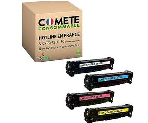 COMETE 4 Cartouches de Toner Compatibles avec HP 410X CF410X 410A CF410A | Marque Française pour Imprimante HP Color Laserjet Pro MFP M477fdw M477fnw M477fdn M452nw M377dw M452dn M452dw M477 M452