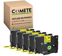 COMETE 5 Ruban Compatible avec Brother P-Touch TZe 631 12mm x 8m Noir/Jaune | Marque Française, 5 Rubans, pour Brother Ptouch H105 H110 H107 P300BT H200 D210 D400VP