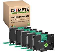 COMETE 5 Ruban Compatible avec Brother P-Touch TZe 731 12mm x 8m Noir/Vert | Marque Française, 5 Rubans, pour Brother P-Touch PT-D200 PT-1010 1000 PT-H100LB PT-E100VP PT-9200 PT-9400 PT-9500PC PT-9600