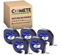 COMETE 5 Ruban Compatible avec Dymo 91201 S0721610 12mm x 4m Noir/Blanc