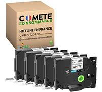 COMETE - 5 Ruban TZe-S231 Tz S231 TzeS231 Compatible pour Étiqueteuse Brother P-Touch PT-D200 PT-1010 1000 PT-H100LB PT-E100VP PT-H107B PT-E110 GL-H105 PT-H200-12mm x 8m - Noir sur Blanc (5)