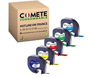 COMETE 5 Rubans Compatible avec Dymo LetraTag 91201-91205 12mm x 4mm